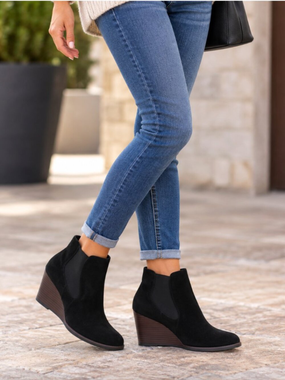 Women's LUCKY BRAND Suede YAMKA Wedge Short Ankle Boots BOOTIES Black Size 10
